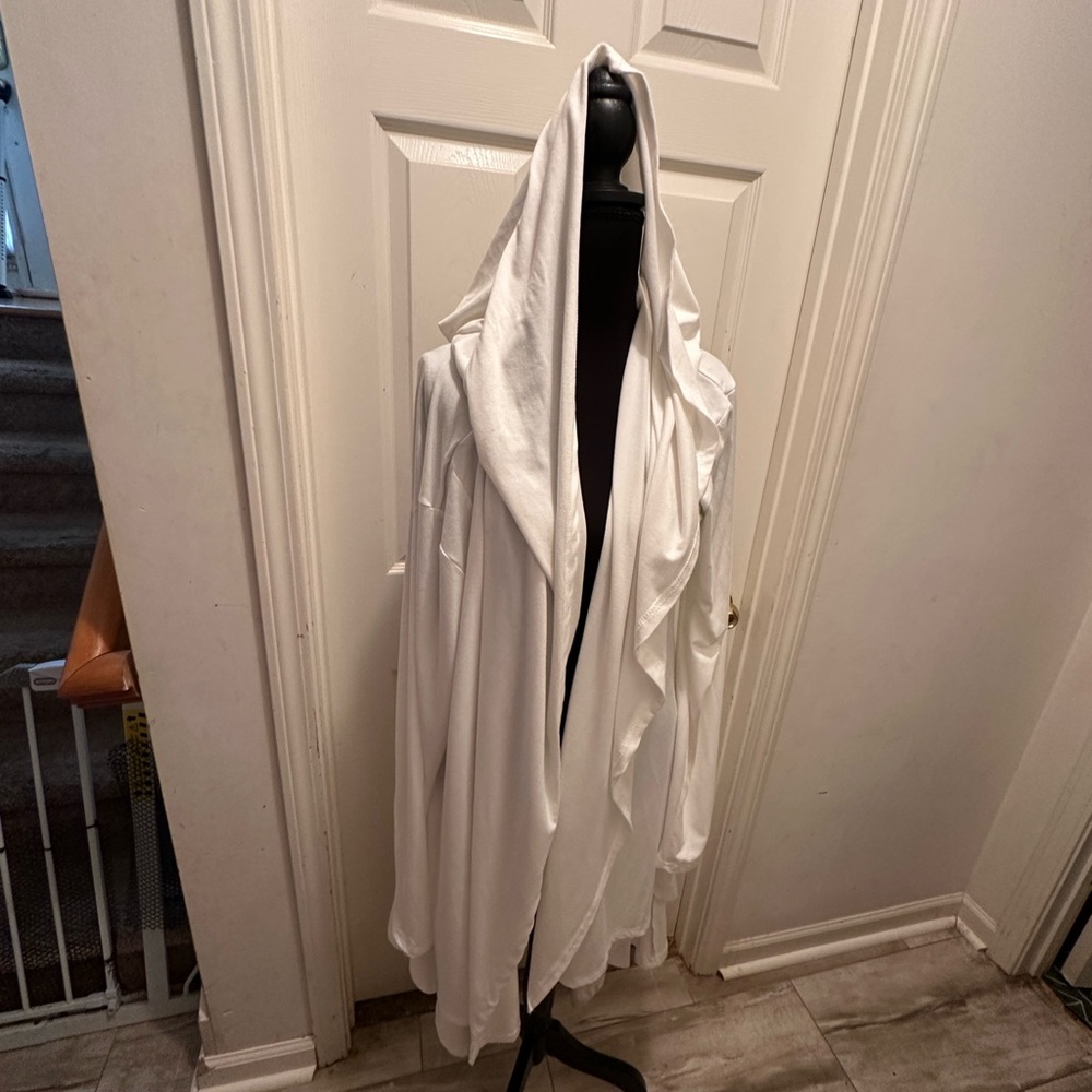 White Draped Hooded Cardigan